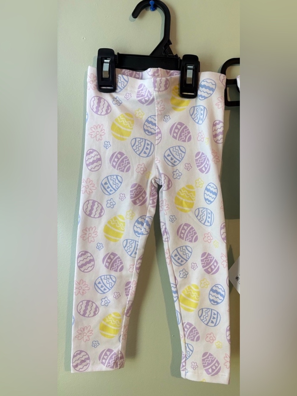 Kids Easter Egg Print Legging -Vivid White, Pastel Yellow, Blue & Purple Size 2T